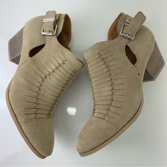 FRANCO SARTO suede ankle Boots 8 Beige woven boho cowgirl western Great Seppia - Picture 4 of 11